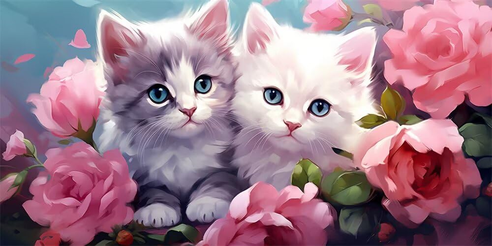 Diamond Painting Kits for Adults Large, 5D DIY Kitten Diamond Art Kits Adults Large Dimond Art Animals Flowers Crystal Cross Stitch Gem Arts for Wall Decoration 70x40cm/27.6x15.7 Inch (WL507)