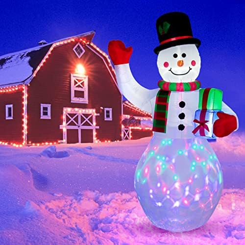 240cm/8Ft Christmas Inflatables Giant Snowman, LUNSY Christmas Inflatables Outdoor Decorations, Blow up Snowman with Rotating LED Lights for Holiday, Party, Xmas, Garden, Patio, Yard Decoration