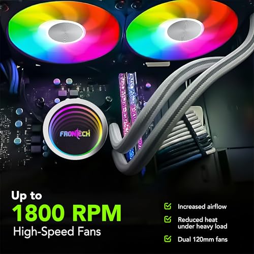 Image of Frontech AIO CPU Cooler with Heatsink | 240mm ARGB Liquid Cooler | Dual 120mm PWM Fans up to 1800 RPM | Copper Cold Plate | Intel LGA 1700 /1200 & AMD AM4 /AM5 | 1 Year Warranty (CPF-0009)