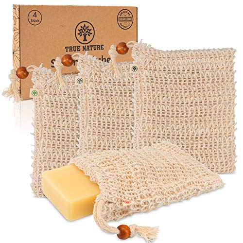 DERMATEST: SEHR GUT - True Nature® [4er Set] Seifensäckchen mit farbigen Labels zum Unterscheiden - Extra Groß für jede Seife - Inkl. E-Book