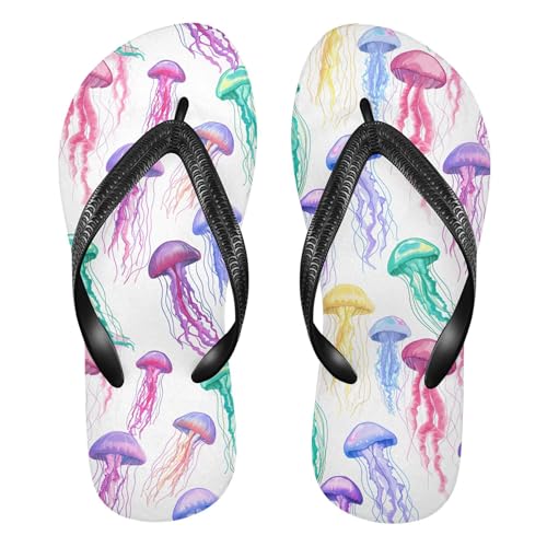 Burbuja Colorful Jellyfishes Flip Flops for Women Men, Soft Thong Sandals Rubber Slippers for Pool Beach Essentials