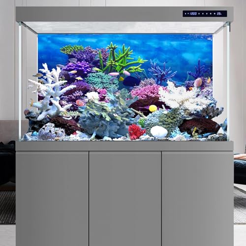 Image of YongFoto Ocean Theme Fish Tank Background 24x12 inch Coral Seaweed Reef Rock Tropical Fish Underwater Sea World Polyester Backdrop Reptile Habitat Terrarium Aquarium Background