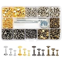 EXIN DEHCEN Nieten für Leder Nieten Set, 360 Stück Lochzange Hohlnieten Set für Leder, Metallniete Doppelkappe mit Nietenzange 3 Werkzeug für DIY Handwerk, Reperatur Dekoration, Gold Silver Bronze