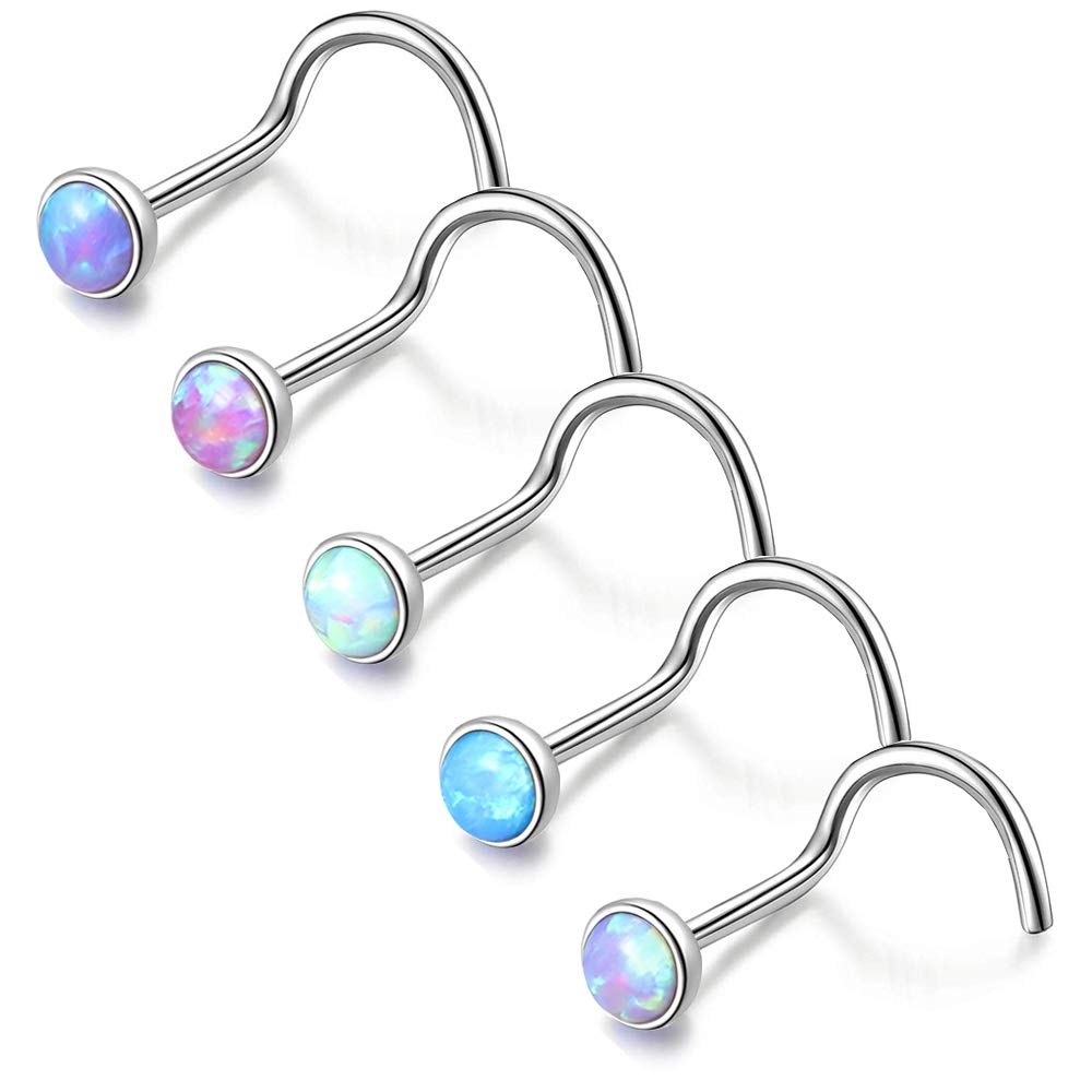 ZS 5-9Pcs Azul ópalo Piercing Nariz, 20g Piercing Nariz Acero Quirurgico Forma De L, Pircing En La Nariz Joyas Para Mujeres Hombres