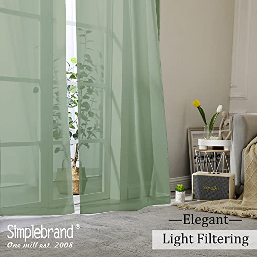 Image of Simplebrand Sage Green Sheer Curtains, 63 inch Length, 2 Panels Set - Light Filtering, Rod Pocket Window Curtains for Bedroom (Sage Green, 59 inch W x 63 inch L)