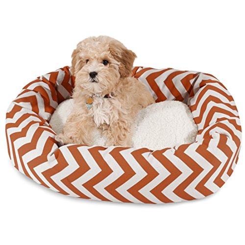 Image of Majestic Pet 24 Inch Chevron Sherpa Calming Dog Bed Washable - Cozy Soft Round Dog Bed with Spine for Head Support - Fluffy Donut Dog Bed 24x19x7 (inch) - Round Pet Bed Small - BURNT ORANGE