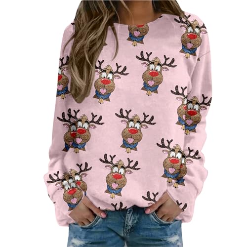 Sweatshirt femme Noël à manches longues et col rond imprimé en taille XXL