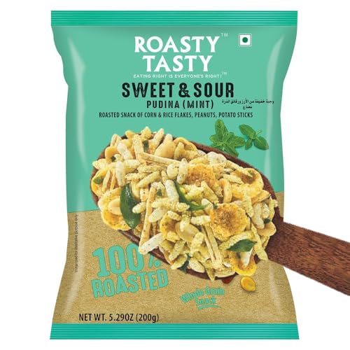 Image of Roasty Tasty Roasted Sweet & Sour Mixture | Pudina | Best Indian Tea Snack | Chivda | Namkeen Snacks | Healthy Snacks | Diet Chiwda | Roasted Namkeen | Guilt Free | 200g