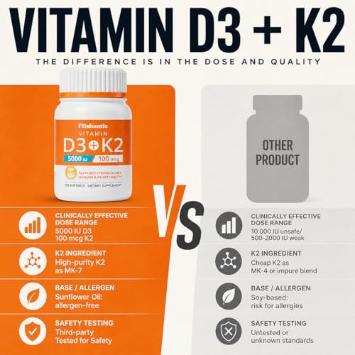 Frishantic Vitamin D3 K2 5000IU 100mcg MK-7 — Multi-Supplement for Bone, Immune & Heart Health Support, Gluten Free Non-GMO Keto-Friendly Softgels, 120 Count (4-Month Supply) — view 5