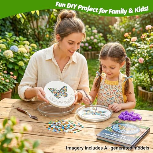 U0U 5PCS Stepping Stone Kit Includes Round Cement Molds, Mosaic Tiles and Carving Tools,DIY Garden Stepping Stone kit for Kids,Family,Outdoor Walkways Pavement Decoration (transparent/5pcs, 10inch) - 4
