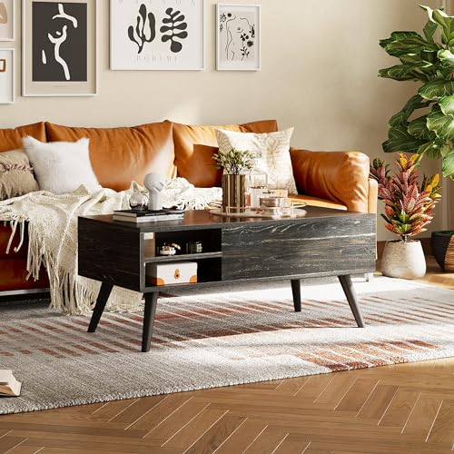 Image of WLIVE Lift Top Coffee Table with Hidden Storage, Adjustable Shelf, Black | Mid Century Modern Wooden Coffee Table, for Dining /Living Rooms /Offices; 39.4 inchW x 19.7 inchD x 16.9 inchH