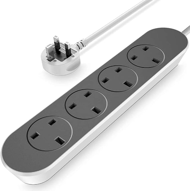 Extension Lead, 4 Way Outlets Power Strips Surge Protection Plug Extension 1.6 Meter Extension Cord Power Extension Lead