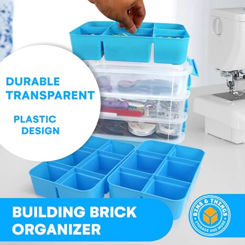 Image of Bins & Things Multi-Compartment Stackable Craft Storage Box with Dividers - Plastic Nail Polish Organizer, Storage Containers for Beads, Sewing Supplies, Art Organizers and Storage - Blue