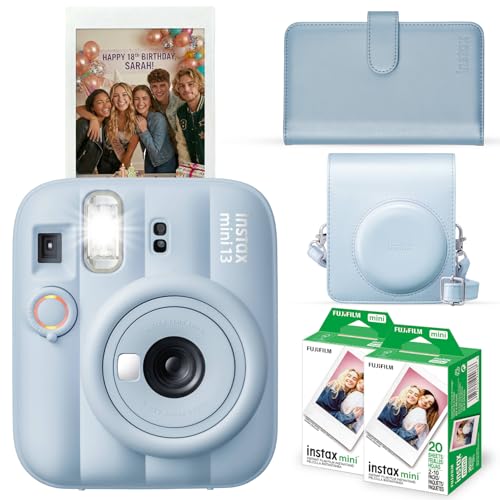 FUJIFILM Instax Mini 13 Instant Camera, Frost Blue with Film & Case Bundle