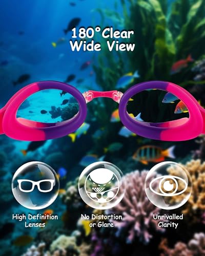 Image of Kids Swim Goggles, Anti-fog and UV Protection with Swim Cap for Age 3-15 Youth Boys Girls Toddler