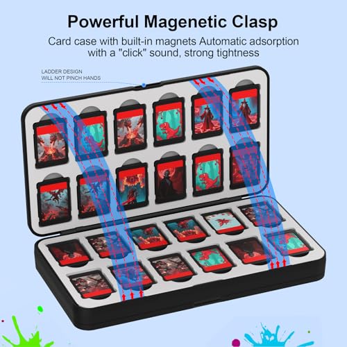 Image of QuoLumPIA 48 Game Card Case Compatible for Nintendo Switch 2 /OLED /Switch /Switch Lite, storage 48 Game Cards & 80 Micro SD cards, Black, hard shell, magnetic closure, soft silicone linning