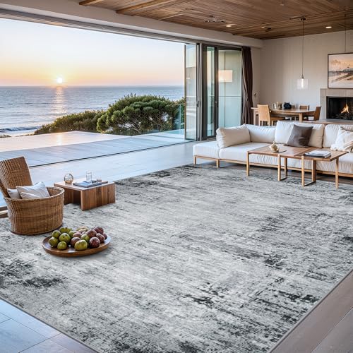 Area Rugs 9x12 Living Room - Washable Rug Modern Abstract Soft Large Neutral Non-Slip Carpet Indoor Floor Thin Carpets for Bedroom Dining Room Farmhouse Nursery Home Office Black