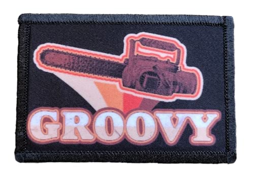 Army of Darkness Chainsaw Groovy Morale Patch Removable Hook and Loop for Molle Gear, Operator Hat, Rucksack, Pack Bag, Backpack, Made in The USA