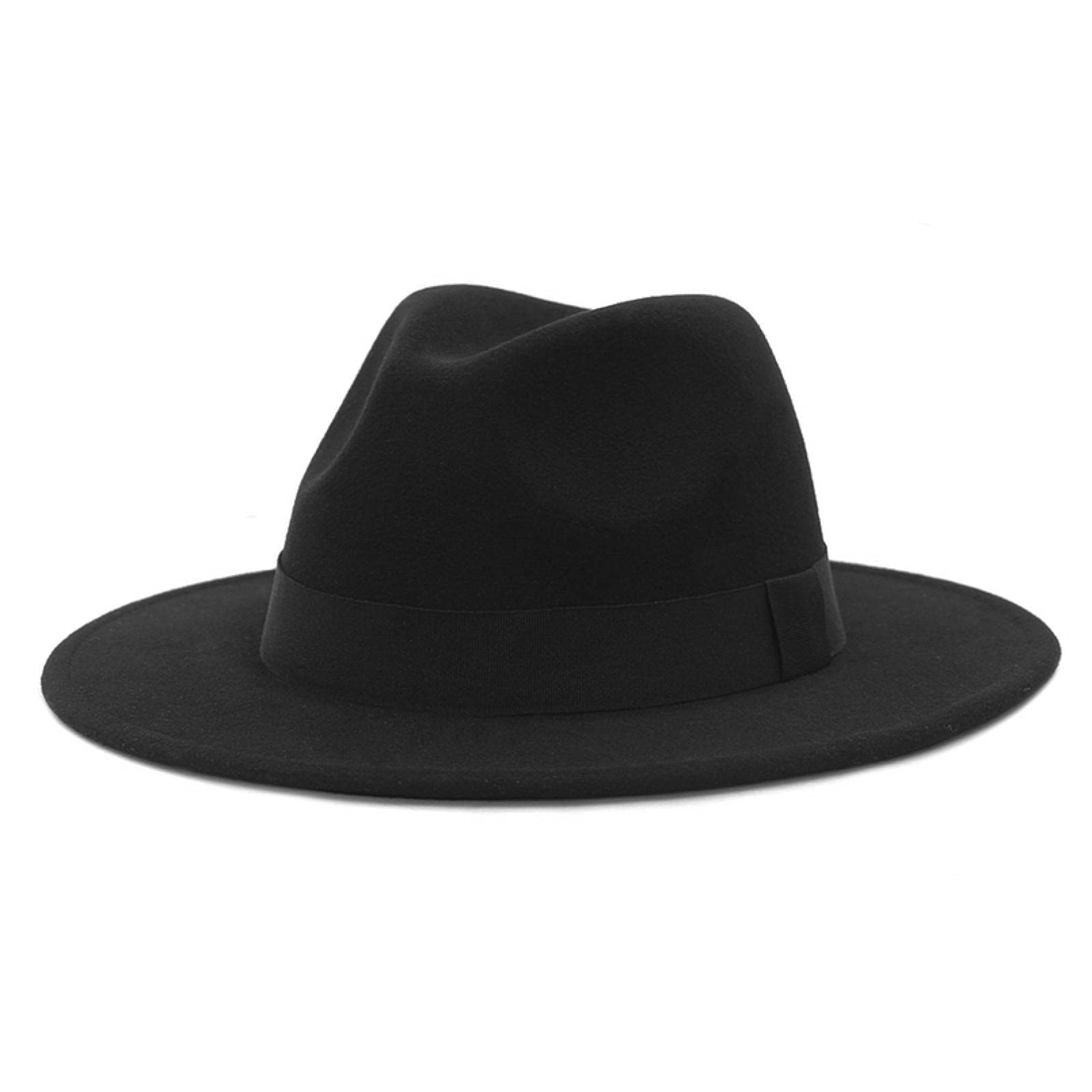 Chapeau Fedora Classique Noir Large Borde 7 Cm - Taille Réglable 56-59 Cm - OHEETU