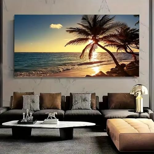 Tableau coucher de soleil 60x120 cm avec cadre pour decoration salon