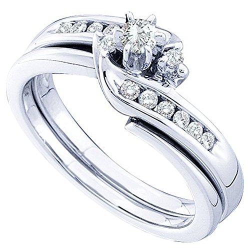 Dazzlingrock Collection 0.30 Carat (ctw) 14K Round Diamond Solitaire with Accents Fashion Bridal Ring Set With 1/3 CT, White Gold
