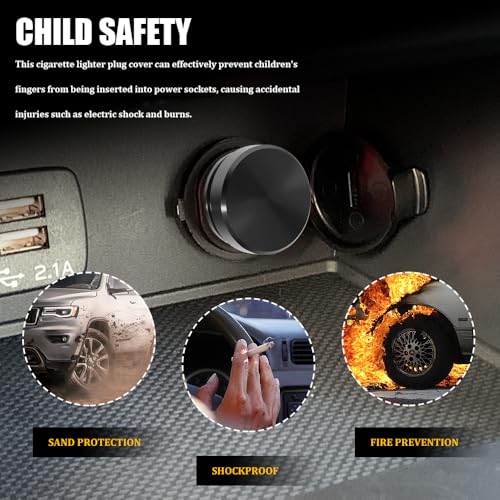 Image of Cigarette Lighter Plug Cover, Eject Button Car Cigarette Lighter, Standard 12 Volt Power Source Aluminum Dustproof Plug Universal Fits Most Vehicles (Black-K3)