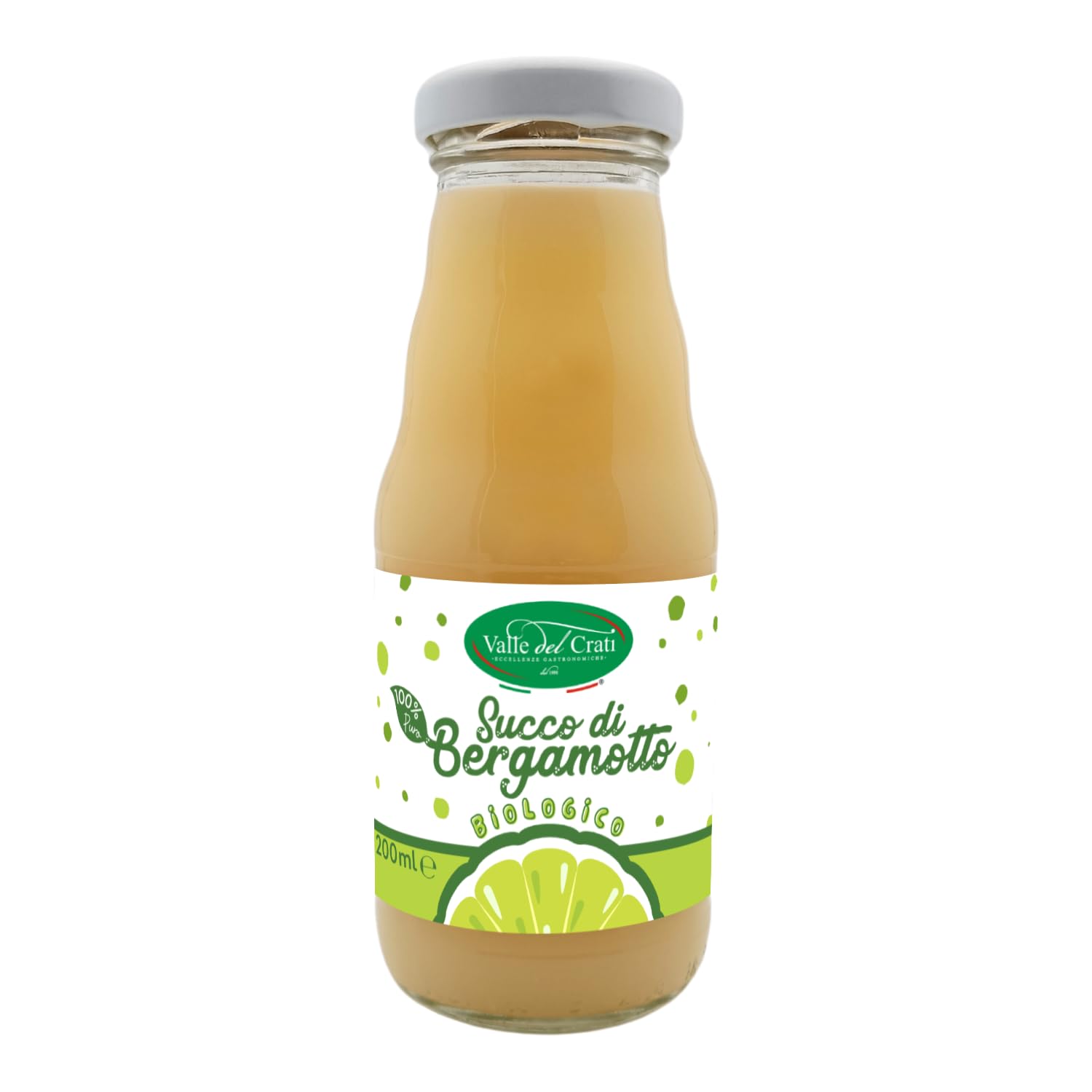 Valle del Crati Succo di Bergamotto BIO Calabrese | 100% Puro | 24 bottiglie da 200ml | senza Zuccheri Aggiunti e senza Conservanti | Bevanda Fresca e Dissetante | Spremuta di Bergamotto Biologico