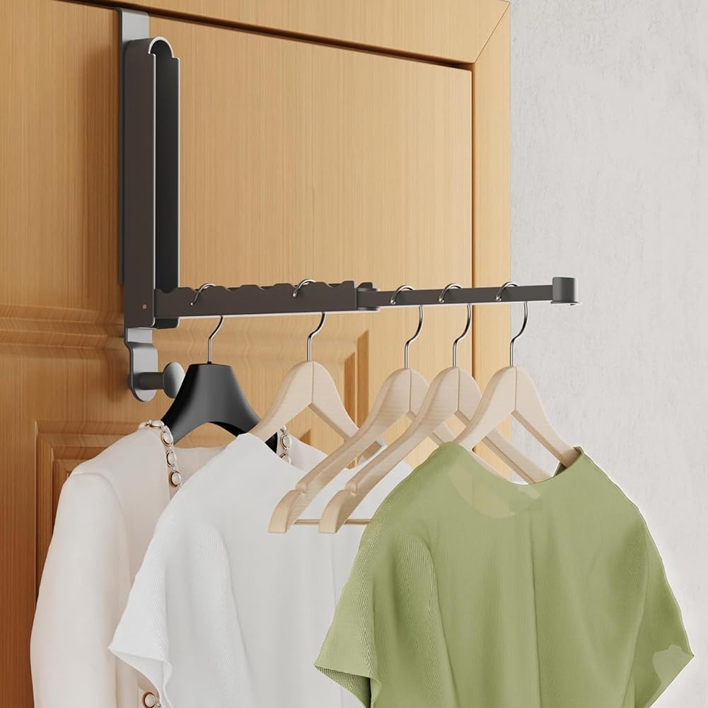Tendedero plegable de aleación de aluminio para colgar sobre la puerta con barra extensible, plegable y portátil para el baño