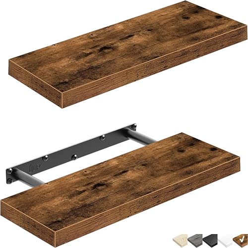 Image of QEEIG Floating Shelves for Wall Bathroom Shelf Bedroom Kitchen Living Room Farmhouse Small Book Shelf 16 inch Set of 2, Brown (015-BN2)