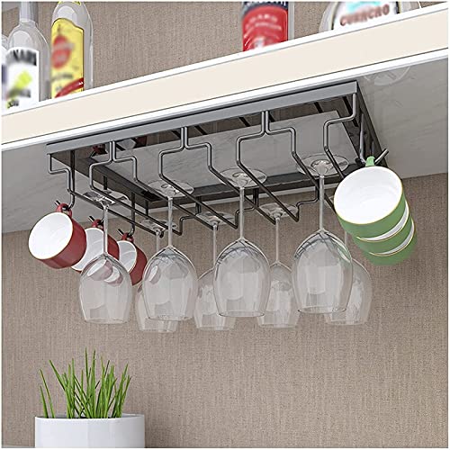GFHOOZ Estante para Copas de Vino de 4 Filas para el hogar, Estante para Copas de Vino, Estante para Copas de Vino, Estante para Colgar vinos (Color: Negro (4 Filas))