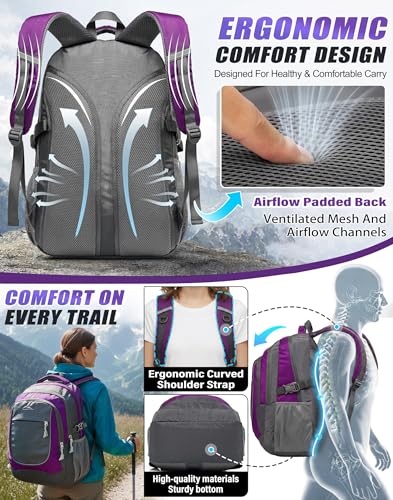 Image of ProEtrade Extra Large Backpack Bookbag for College Travel Laptop Business Hiking Backpack Fit Laptop Up to 17 Inch Sturdy Multi Compartment Gifts for Men Women Night Light Reflective (Light Purple A)