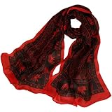 LMVERNA Women animal Elephant scarf floral scarves chiffon silk wrap long spring scarfs (Red)