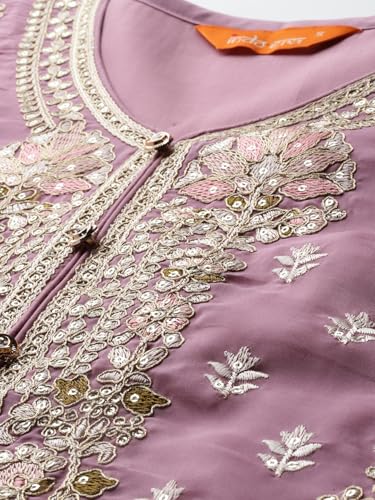 Image of INDO ERA Women's Straight Organza Ethnic Motifs Embroidered Kurta and Pant with Dupatta Set (KH9PH10614)
