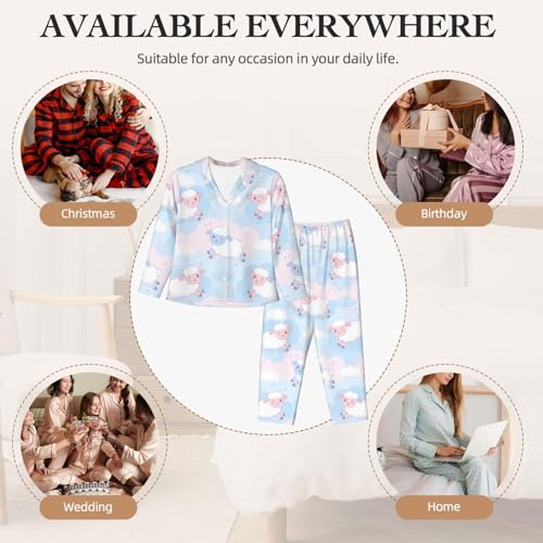 Image of Women'S Long Sleeve Pajama Set Soft Loungewear Button-Down Top & Elastic Waist Pants S- 2XL