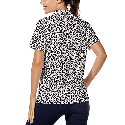 Hispotim Women's Short Sleeve Polo Shirt Lightweight Printed Golf Shirts Quick Dry Workout Golf Polo Shirts (White Leopard,M) #TOP1