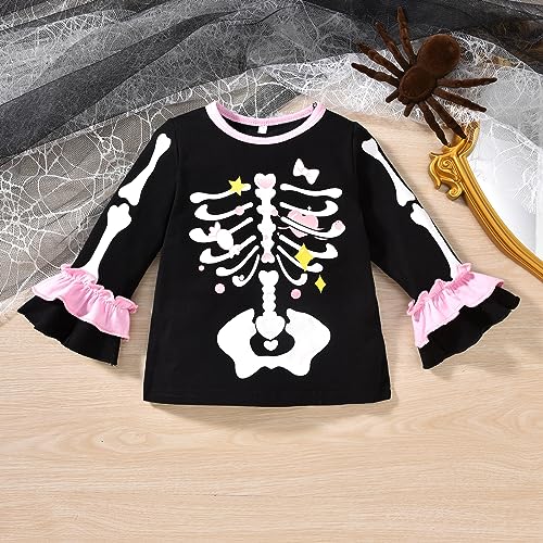 Image of HINTINA Toddler Baby Girls Halloween Thanksgiving Outfits Bell Bottom Flared Pants Set