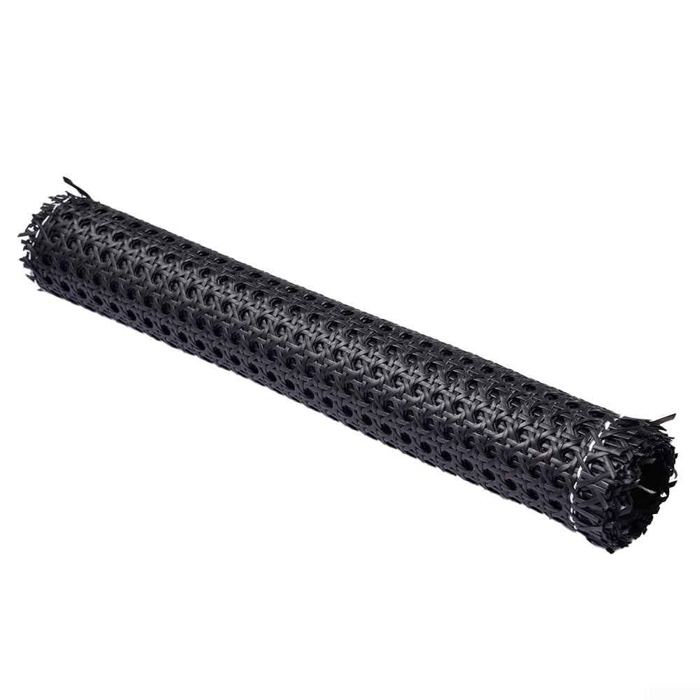 Rollo de malla de ratán negro, rollo de malla de mimbre de caña de plástico, material de caña de cincha, rollo de caña tejida para muebles, silla, gabinete, techo, cesta