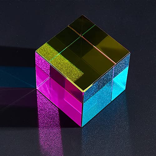 FINGERINSPIRE Color Cube 2inch K9 Glass Prism Special Cube RGB Dispersion Prism Multi-Color Toys Prism Crystal Cube for Desktop Decor Prism Light Changing Cube for Gift Optical Teaching Tool