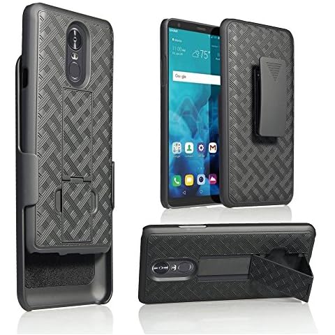 LG Q Stylus Holster case, Combo Shell&Super Slim Case w/Built-in Kickstand and Swivel Belt Clip for LG Stylo 4 (Black) Cover