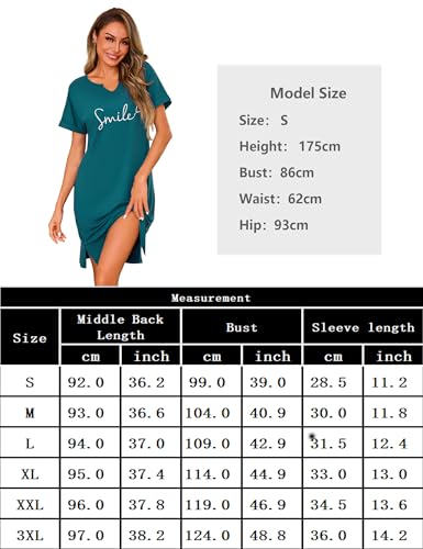 Jahetuul Chemise de Nuit Femme en Coton Manches Courtes Col V Imprimé – vue 5