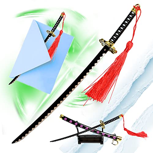 Swords and more One Piece - Zoro Shusui Samurai Katana, épée ouvre-lettres version avec fourreau et support, acier inoxydable, Katana miniature, cadeau d'anime pour les fans et les collectionneurs Cover