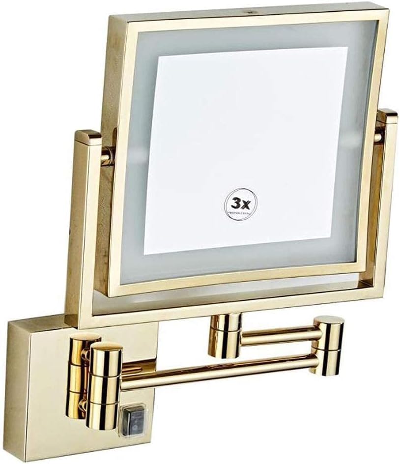 化粧鏡バニティミラーバスルームバニティミラー、ライト付きLED化粧鏡両面折りたたみ格納式拡大鏡360&deg;回転ミラーホテルのバスルーム化