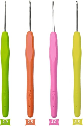 Miniatura 6 de Tamaño 0.197 in, 0.217 in, 0.236 in, 0.256 in, juego de ganchos de ganchillo para manos artríticas, asas ergonómicas de agarre suave, agujas de