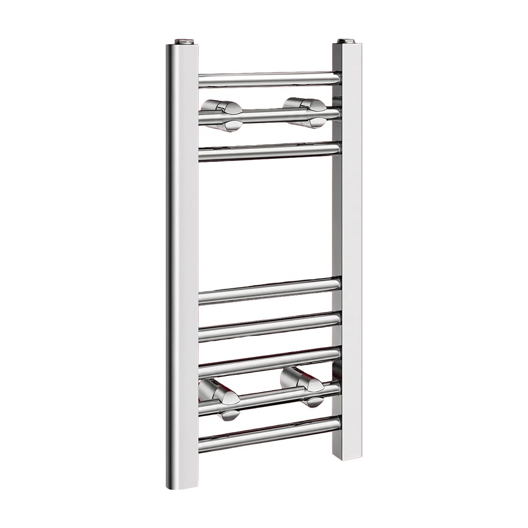 iBathUK Zypher Straight Wall Mounted Heated Towel Rail, 8 Column Steel High Thermal Output Hydronic Central Heating, Round Designer Towel Radiator in Chrome, 600 × 300mm