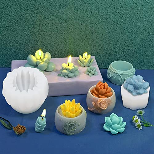 9 Pack Succulent Silicone Mold,Flower Resin Mold,Silicone Candle Molds.3D Cacti Candle Mold Silicone For Scented Candles Soaps Making, Wax, Resin Casting,Soap Cake Dessert Mousse Mold Diy Mould #TOP3