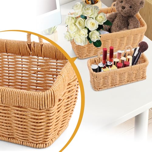 Cesta rectangular de mimbre decorativa para estantes y cajones de baño 4