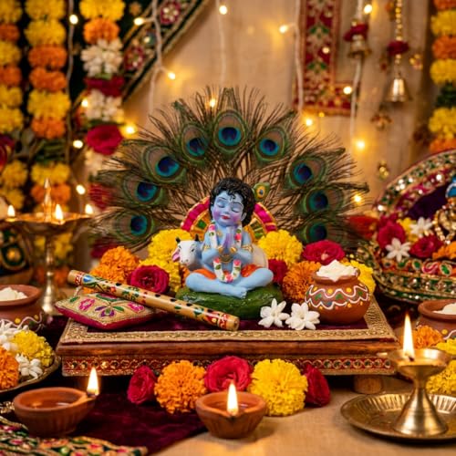 Image of HindCraft Bal Krishna Idol for Home Decor | Laddu Gopal Murti, Kanha Ji Statue for Puja Room, Temple Decoration, Janmashtami Decor, Spiritual Gift, Krishna Showpiece for Home & Office