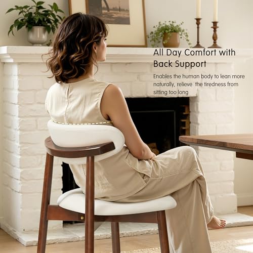 CHUN YI Dining Chairs Set of 4, Upholstered Wooden Dining Room Chairs, Mid Century Modern Fabric Kitchen Chair with Ergonomic Curved Backrest, Beige (Only Chairs) - Image 5