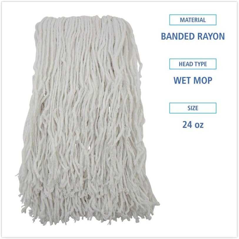 Boardwalk BWKRM03024S Banded Rayon 24 oz. Cut-End Mop Heads - White (12/Carton)