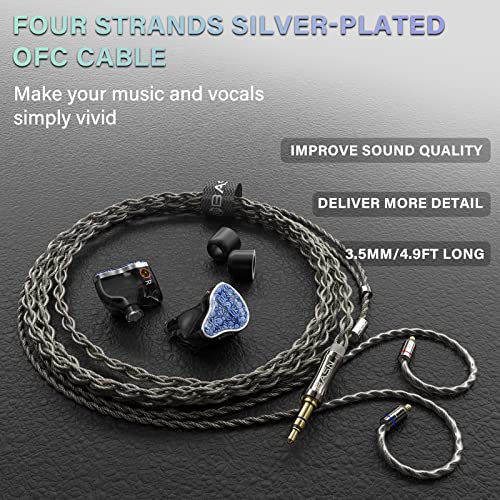 Image of BASN Bmaster5 In Ear Monitors, 1DLC Diaphragm+4BA 5 Drivers IEM Earphones with Silver-plated OFC Cable, Noise Isolation Wired Earbuds for Musicians (Baltic Blue)